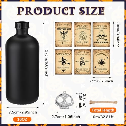 Uiifan 31 Pcs Halloween Potion Bottles Set with Cork, Black, 16 oz