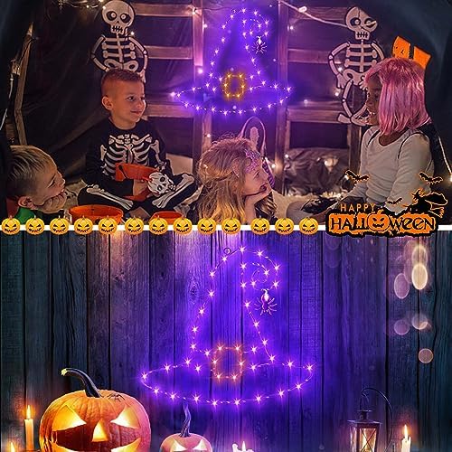 Halloween Decorations Witch Hat Window Lights, 13 inch Large Halloween Silhouette Lights with Remote