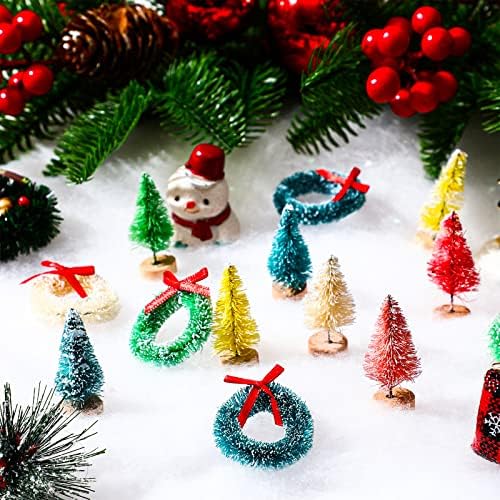 Zubebe 36 Pcs Bottle Brush Trees Mini Sisal Wreaths Frosted Christmas