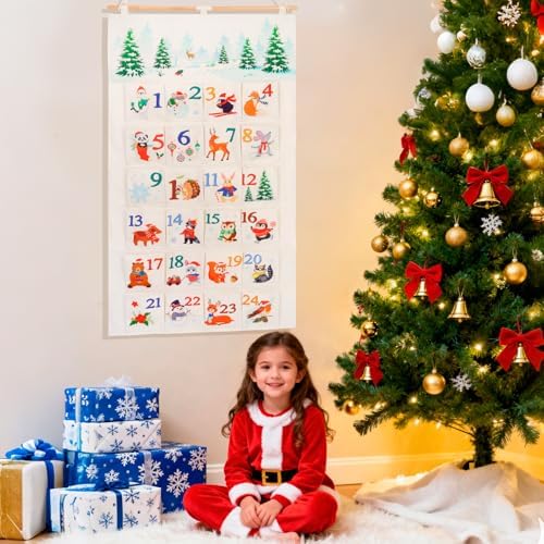 HOWAF Fabric Christmas Advent Calendar 2026 with Pockets (Countdown to Christmas), 24 Days Mystery Christmas Countdown Calendar for Xmas Holiday Home Wall Decoration, Animal Themed