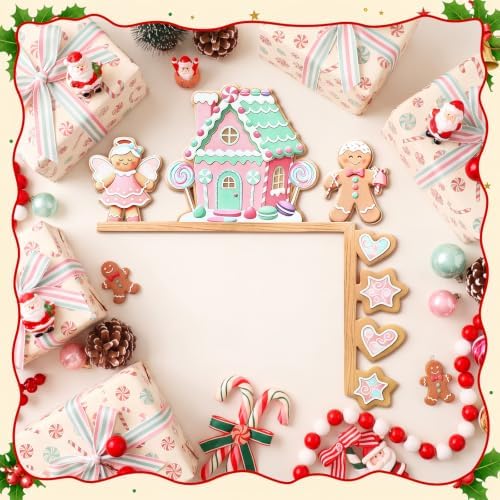 Yaocom 11.8 x 11.8 Metal Happy Christmas Door Topper, Pastel Gingerbread