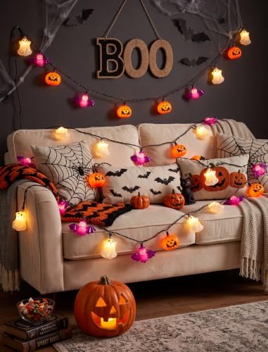 8.5FT 10 LED Halloween Pumpkin Bat Ghost String Lights Outdoor, Linkable