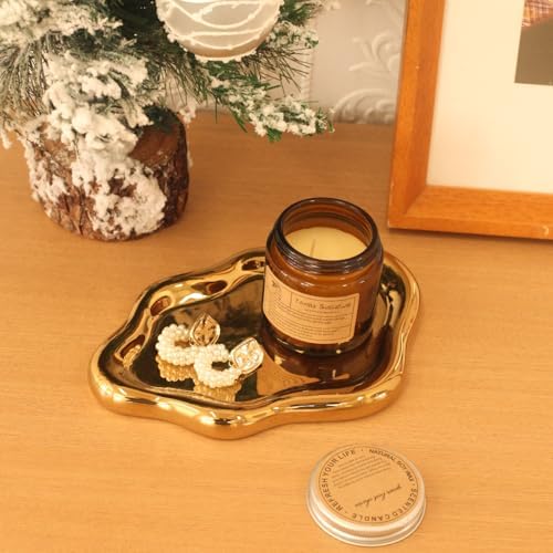Ceramic Jewelry Tray Trinket Dish / Gold / 7.7 x 5.3 x 0.6