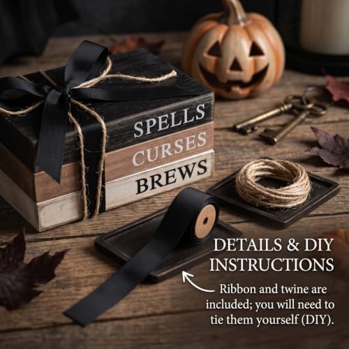 4 Pcs Halloween Table Decorations, Rustic Mini Books Stacks Decor