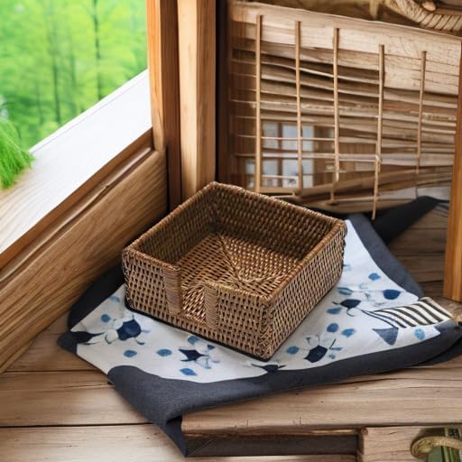 Rattan Napkin Holder in Dark Brown / Cocktail / Natural