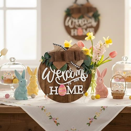 CondorPasea Interchangeable Welcome Door Sign with 16 Different Replaceable Patterns - 12" Round 3D Rustic Wooden Front