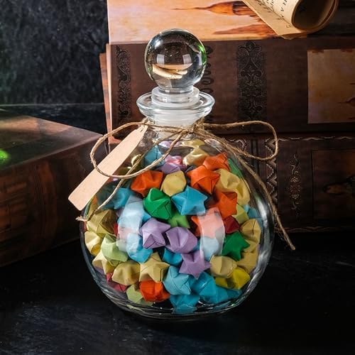 2 Pack Spherical Glass Bottles Magic Season Decorative Jars with Stopper 8.5oz Round Glass Clear Containers for Liquids Halloween Costume Props DIY Art Crafts Gift