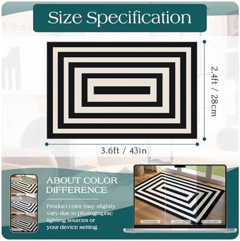 Modern Outdoor Rug - 28" x 43" Front Door Mat Indoor Outside Entrance Non-Slip Washable Outdoor Mat Black White