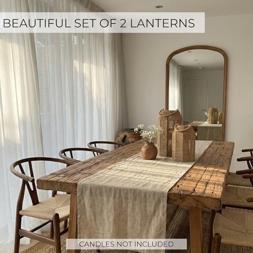 Natural Jute Boho Lanterns - Handcrafted Farmhouse Coffee Table Decor