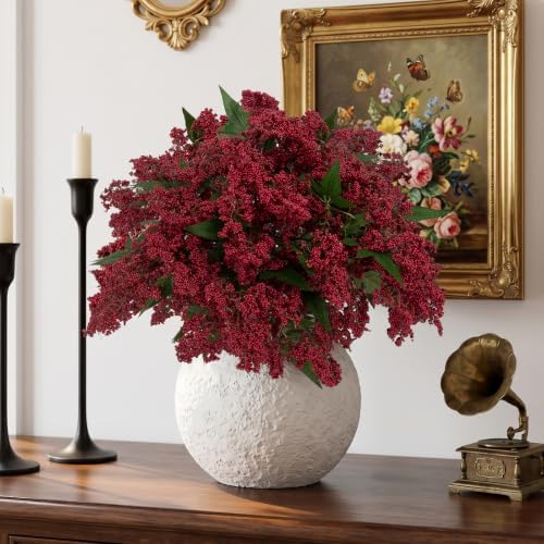 Daynight 6 Pcs Artificial Berry Stem for Vase, 17 in Faux Nandina Branches Fall Floral Picks Fake Realistic Berry Spray for Wedding Autumn Farmhouse Home Decor (6, RED, 17Inch)