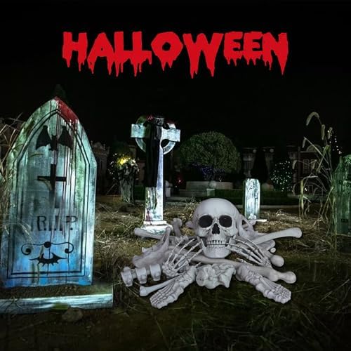 28 Pieces Skeleton Bones with Skull Bag of Plastic Bones Scary Groundbreakers for Halloween Yard Lawn Decoration (Gray)