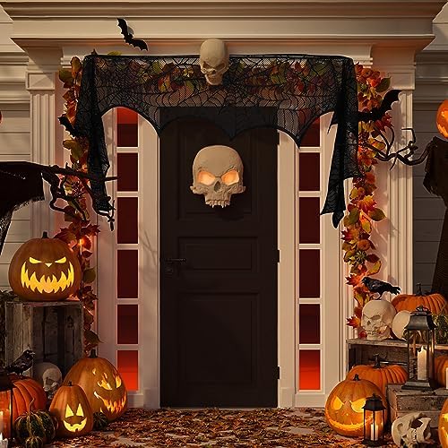 Hooqict Halloween Decoration Halloween Black Lace Spiderweb Fireplace Mantle Scarf Cover for Halloween Party Supplies 18 x 96 Inch