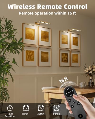 EZVALO Picture Light for Wall, 4800mAh Rechargeable Wireless Remote, 16‘’ Dimmable Magnetic LED Art Display Light with