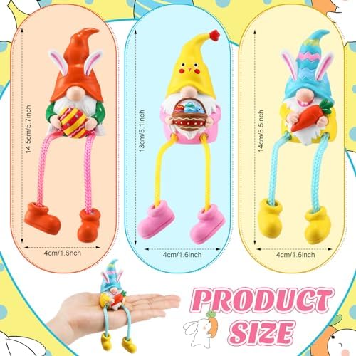 3 Pcs Easter Bunny Gnomes with Dangling Leg Figurines Decorations