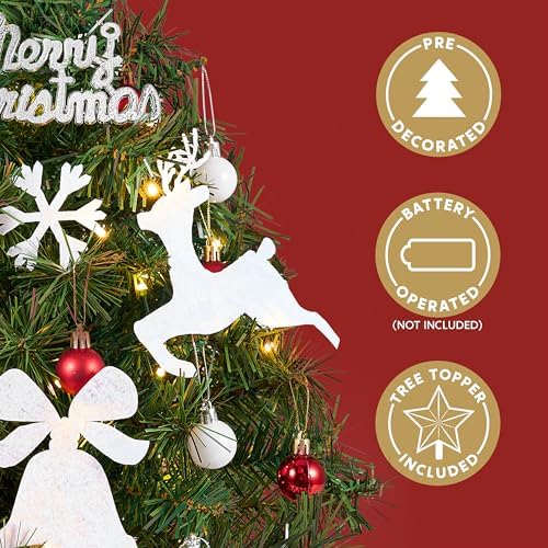 JOIEDOMI 24"/2FT Small Christmas Tree with Lights, Table Top Christmas Decor with Tree Skirt, Star Treetop and Ornaments, Battery Operated Pre-lit Artificial Xmas Tabletop for Xmas Decorations Indoor
