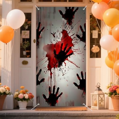 IVN Halloween Red Handprint Door Door Cover Decorations 35x71 Inch