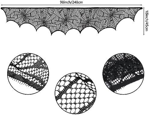 Hooqict Halloween Decoration Halloween Black Lace Spiderweb Fireplace Mantle Scarf Cover for Halloween Party Supplies 18 x 96 Inch