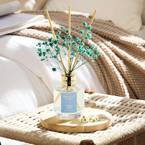 Airkeep Reed Diffuser Set of 3, Jasmine Mint Gardenia Freesia Pear Oil Reed Diffusers for Bedroom Living Room Office