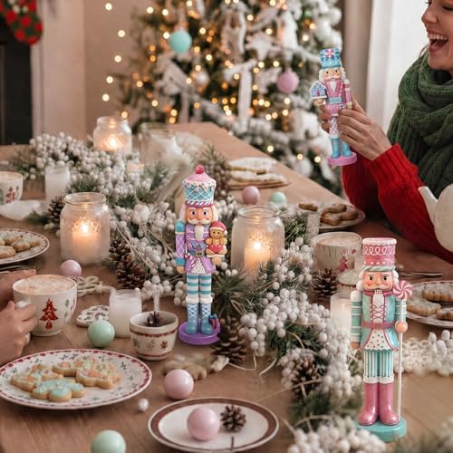 Simgoing 3 Pcs Macaron Gingerbread Nutcracker Christmas Resin Soldier Decor