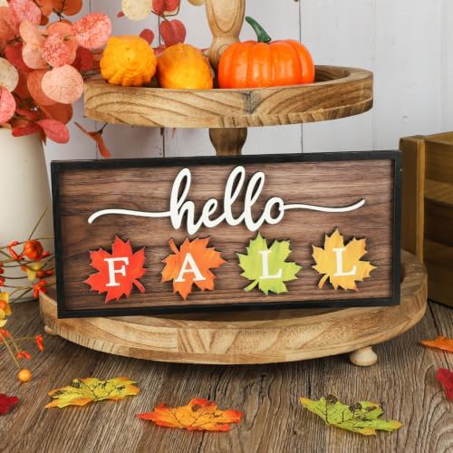 Hello Fall Table Decorations Wooden Block Sign Maple Leaf Letter Block