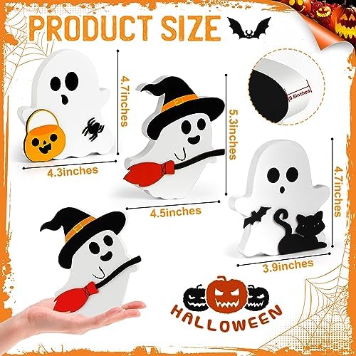 COCHIE 3 Cute Ghost Halloween Decorations Indoor Set Ghosts Table Sign