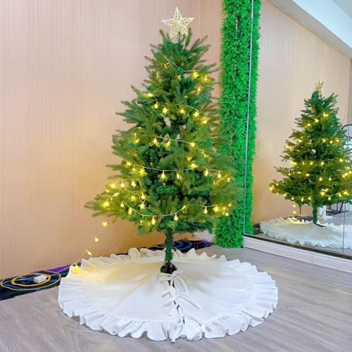 Velvet Christmas Tree Skirt White 36 inch Ruffled Holiday Tree Skirt for Rustic Xmas Tree Decoration