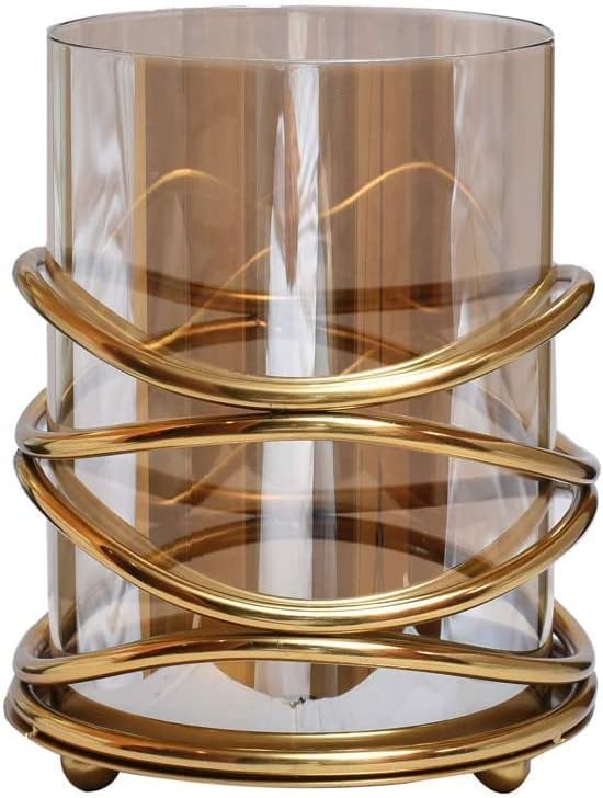 Candle Holder with Glass and Decorative Metal in Swirl Design for Home Decor Console Table Centerpiece Dining Living