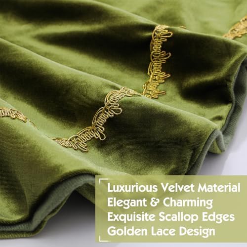 Arrowbash Olive Green 84 Inch Christmas Tree Skirt Velvet Scallop Ddge