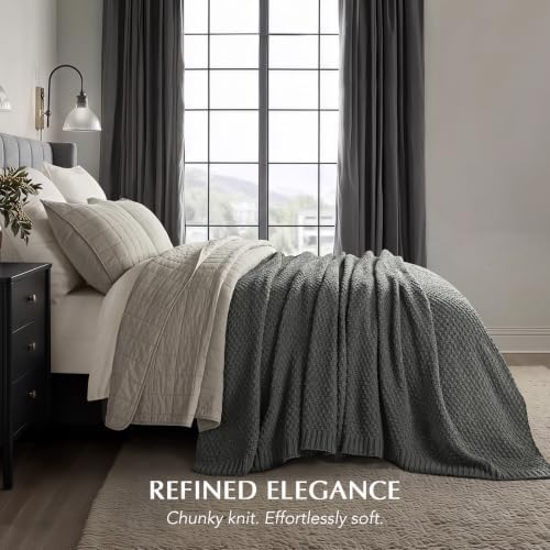 EVERGRACEHOME Chunky Chenille Knit Throw Blanket, 108x92, Charcoal Gray
