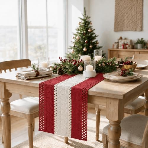 Artoid Mode Rose Red Farmhouse Woven Table Runner 12x90 Inch
