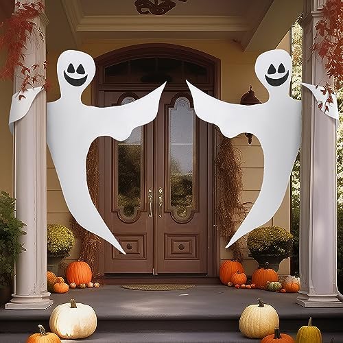 JOYIN 2 Pcs 53” Halloween Decoration Outdoor, Halloween Tree Wrap Ghost Decoration Outdoor, Smiling Hanging Ghost Design for Lawn, Tree, Party Supplies, Haunted House Wrap Decor