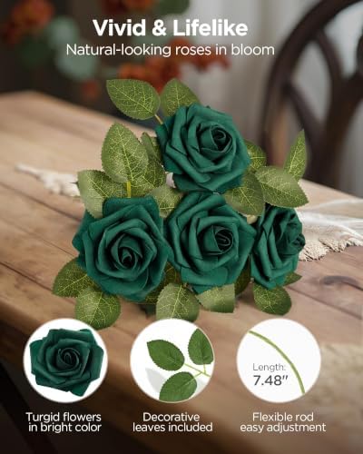 InnoGear Fake Roses 50 Pcs Hunt Green Flowers Artificial Faux Foam Floral