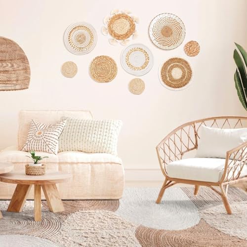 Boho Wall Baskets Set / Beige White Tassel / Set of 9