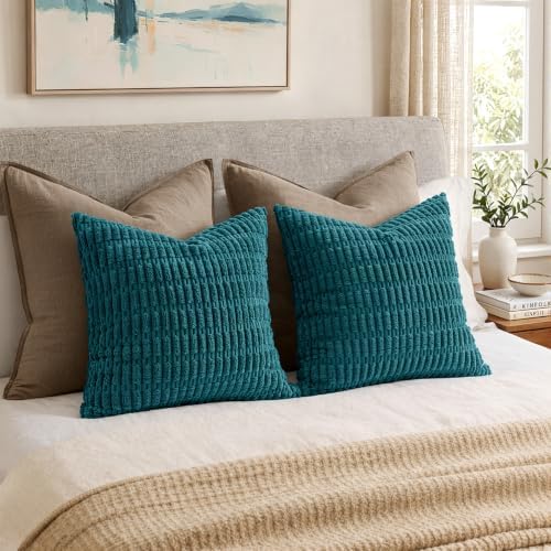 MIULEE Euro Sham Corduroy Decorative Throw Pillow Covers 24x24 Teal
