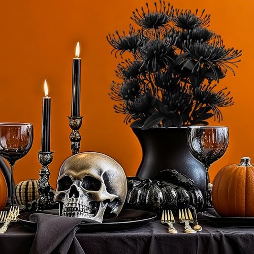 6PCS Black Artificial Fake Mums Halloween Faux Pincushion Flower