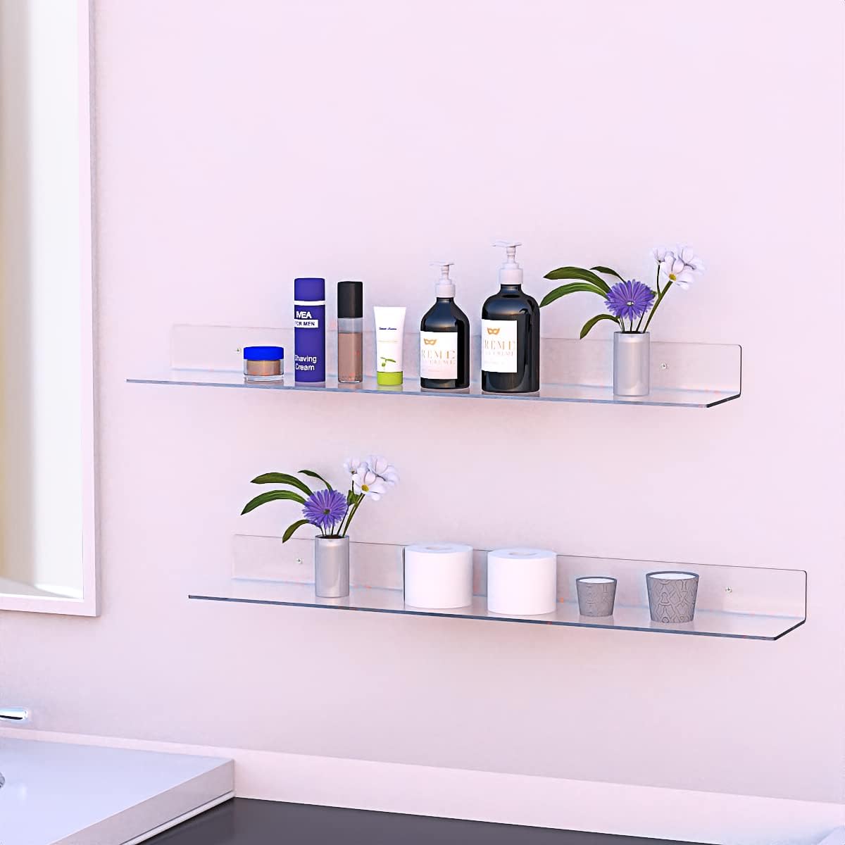 Sezanrpt 36 Inches Acrylic Wall Shelves 2 Pack, Floating Shelf for Wall Mounting, Acrylic Display Ledges for Funko Pop