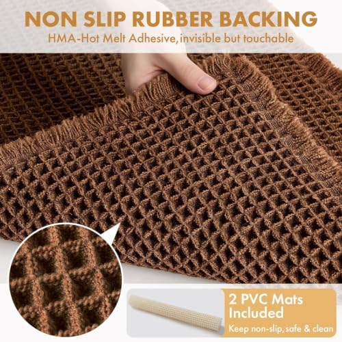 MIULEE Set of 2 Waffle Bathroom Rugs Boho Bath Mat Mocha 17x24 Inch
