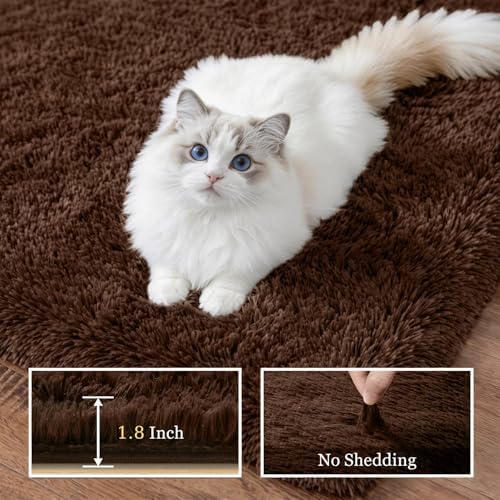9x12 Area Rug Living Room Bedroom: Fluffy Plush Shag Carpet Brown