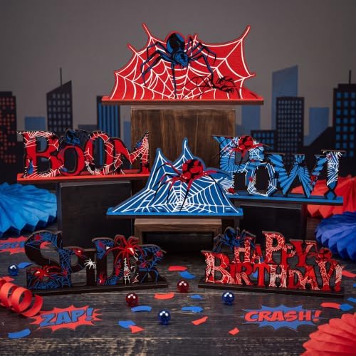 Yuntau 6 Pcs Spider Wooden Table Centerpiece Spider Birthday Party Supplies