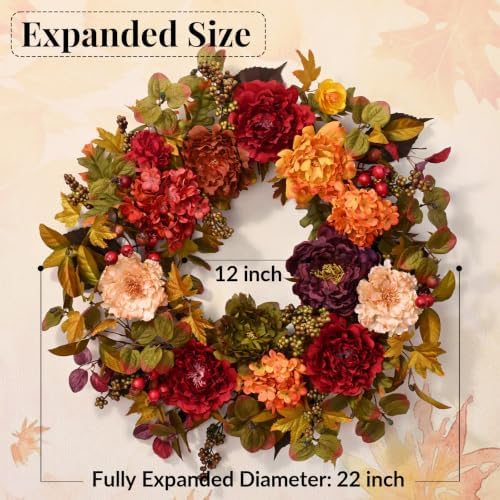 2 Pcs Fall Wreaths for Front Door, 24 Inch Fall Door Wreath with Hydrangea