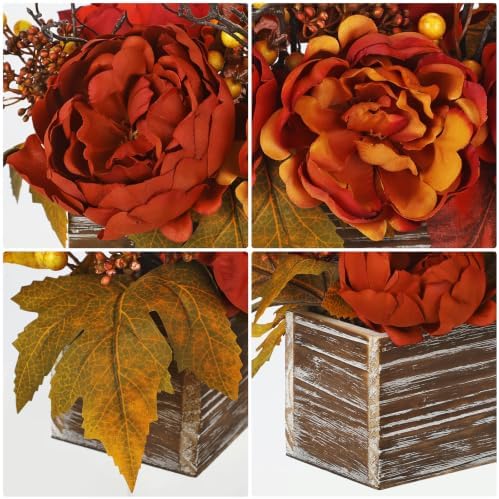 DILATATA Fall Decor Autumn Harvest Floral Centerpiece with Artificial Peony Maple Leaf and Berries Arrangement for Thanksgiving Party Mantel Fall Decor