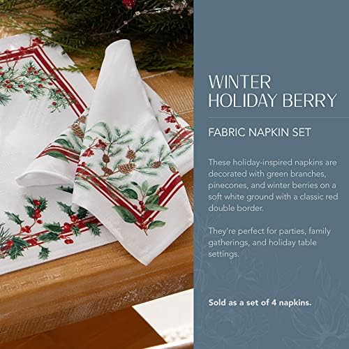 Winter Holiday Berry Fabric Napkin Set of 4, Multicolor - 17" W x 17" L