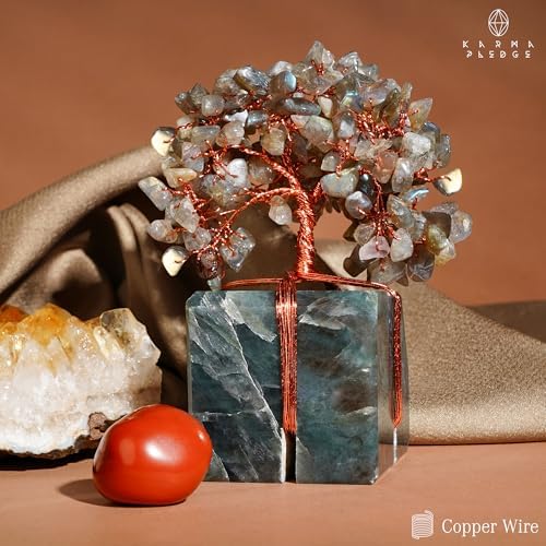 KARMAPLEDGE Chakra Tree of Life for Unique Gifts for Mom, Dad, Home and Office Decor, Handmade Labradorite Healing