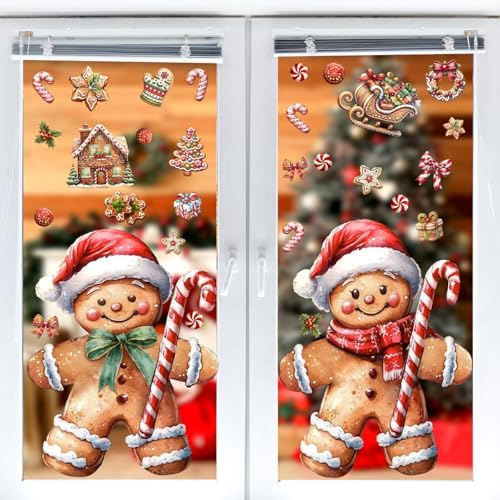 Epakh 2 Sheets Christmas Gingerbread Window Clings Static Decals