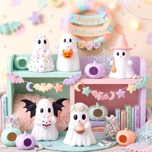 Simgoing 5 Pcs Pastel Ghost Figurines Cute Pink Halloween Decorations