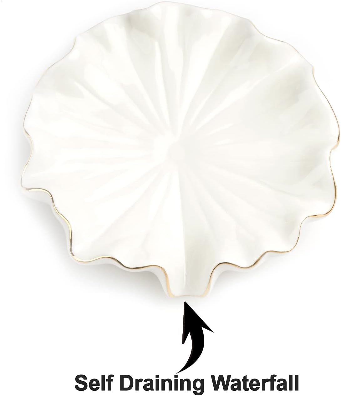 Ceramic Self Draining Soap Dish Lotus Leaf Soap Holder Waterfall Soap Dish Soap Savers / White