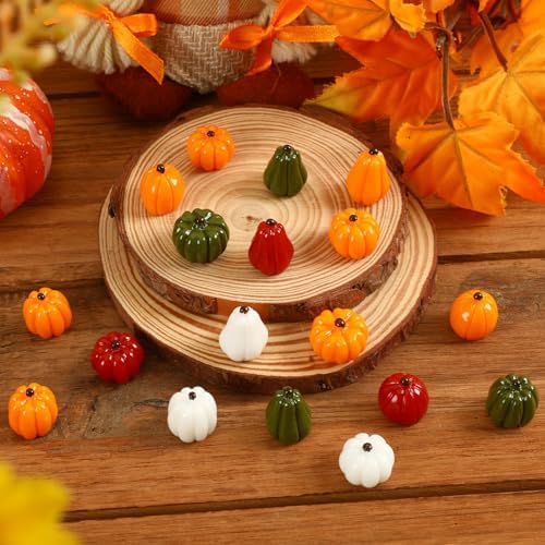 60Pcs Mini Resin Pumpkins Fake Artificial Pumpkins for Fall