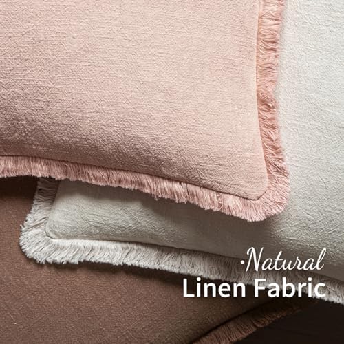 MIULEE Boho Linen Fringe Decorative Throw Pillow Covers Light Pink 18x18