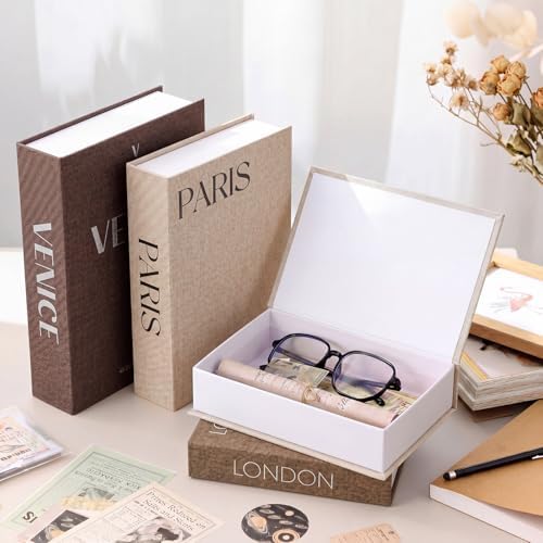 Sabary Set of 4 Books Decorative Boxes Faux Books Stacked for Coffee Tables Modern Home Bookshelves DIY Crafts Decoration(Retro,Modern Metropolis)