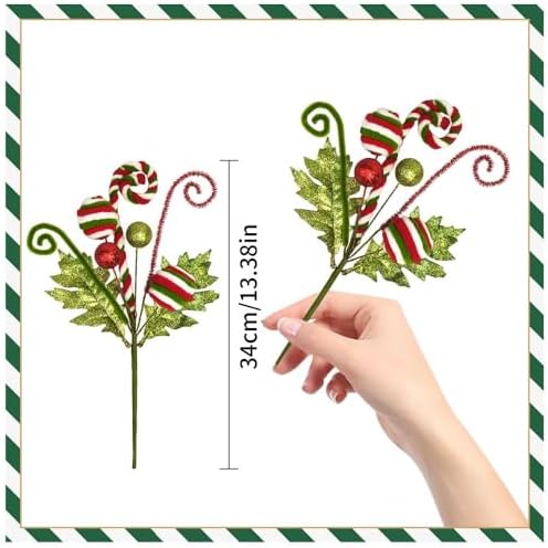 3 Pack Artificial Christmas Floral Picks Lime Green Red Berry Stems Xmas Tree Branches with Glitter Ball for Party Flower Arrangement Centerpieces (Green)